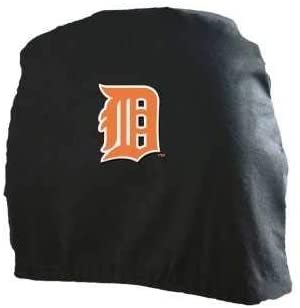 Detroit Tigers Pair of Premium Auto Head Rest Covers, Embroidered, Black Elastic, 14x10 Inch