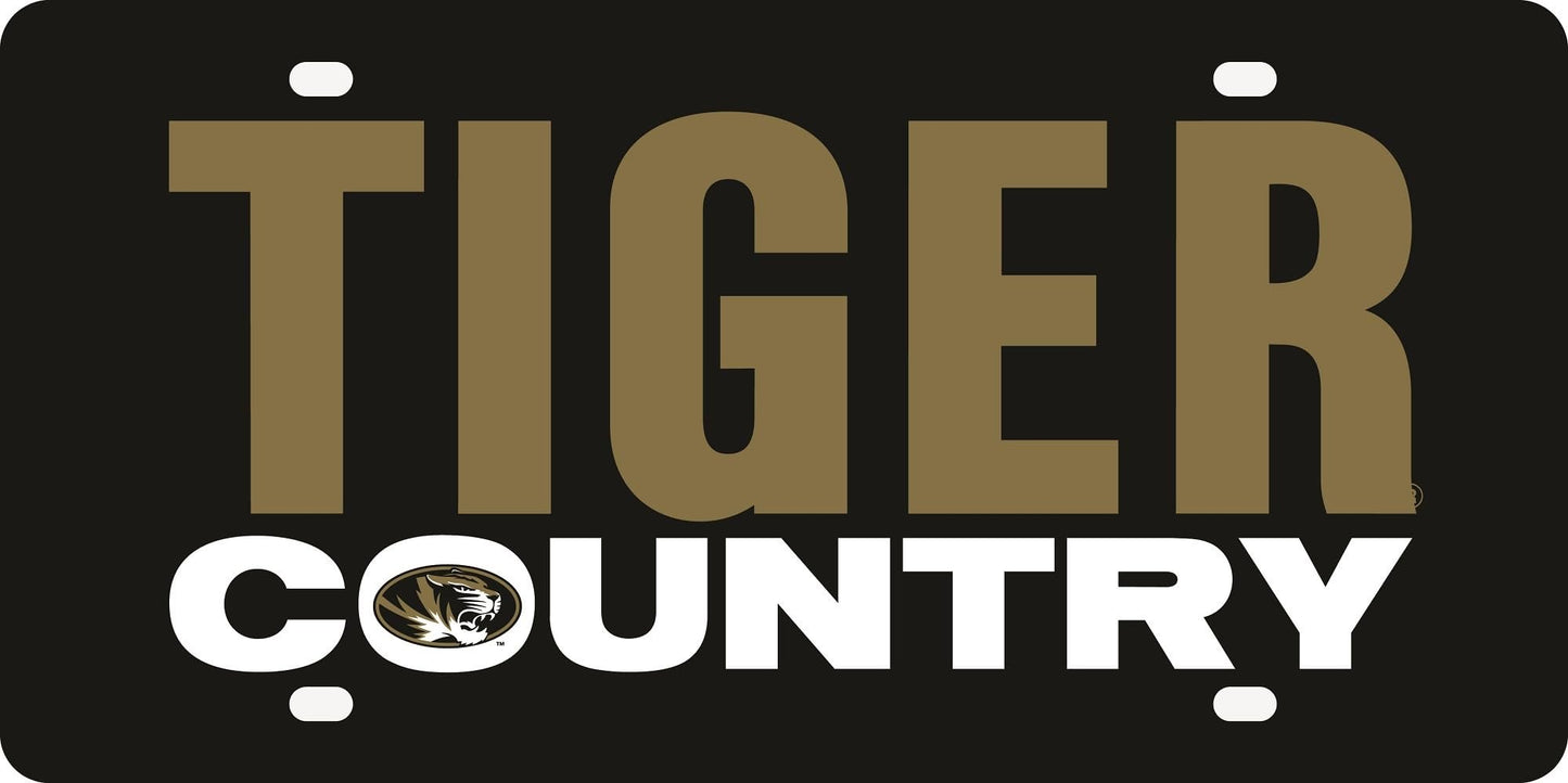University of Missouri Tigers Premium Laser Cut Tag License Plate, Country Design, Mirrored Acrylic Inlaid, 12x6 Inch