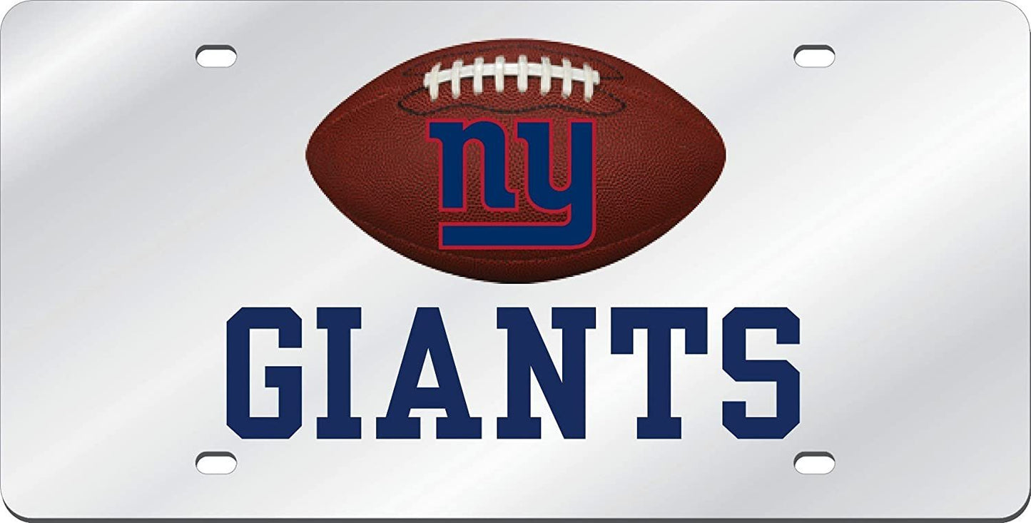 New York Giants Premium Laser Cut Tag License Plate, Football, Mirrored Acrylic Inlaid, 6x12 Inch