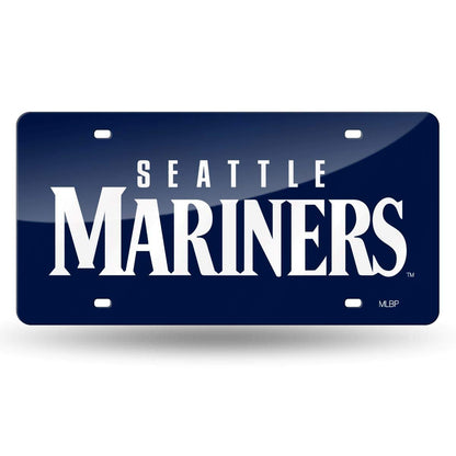 Seattle Mariners Laser Cut Tag License Plate, Blue Mirrored Acrylic Inlaid, 12x6 Inch