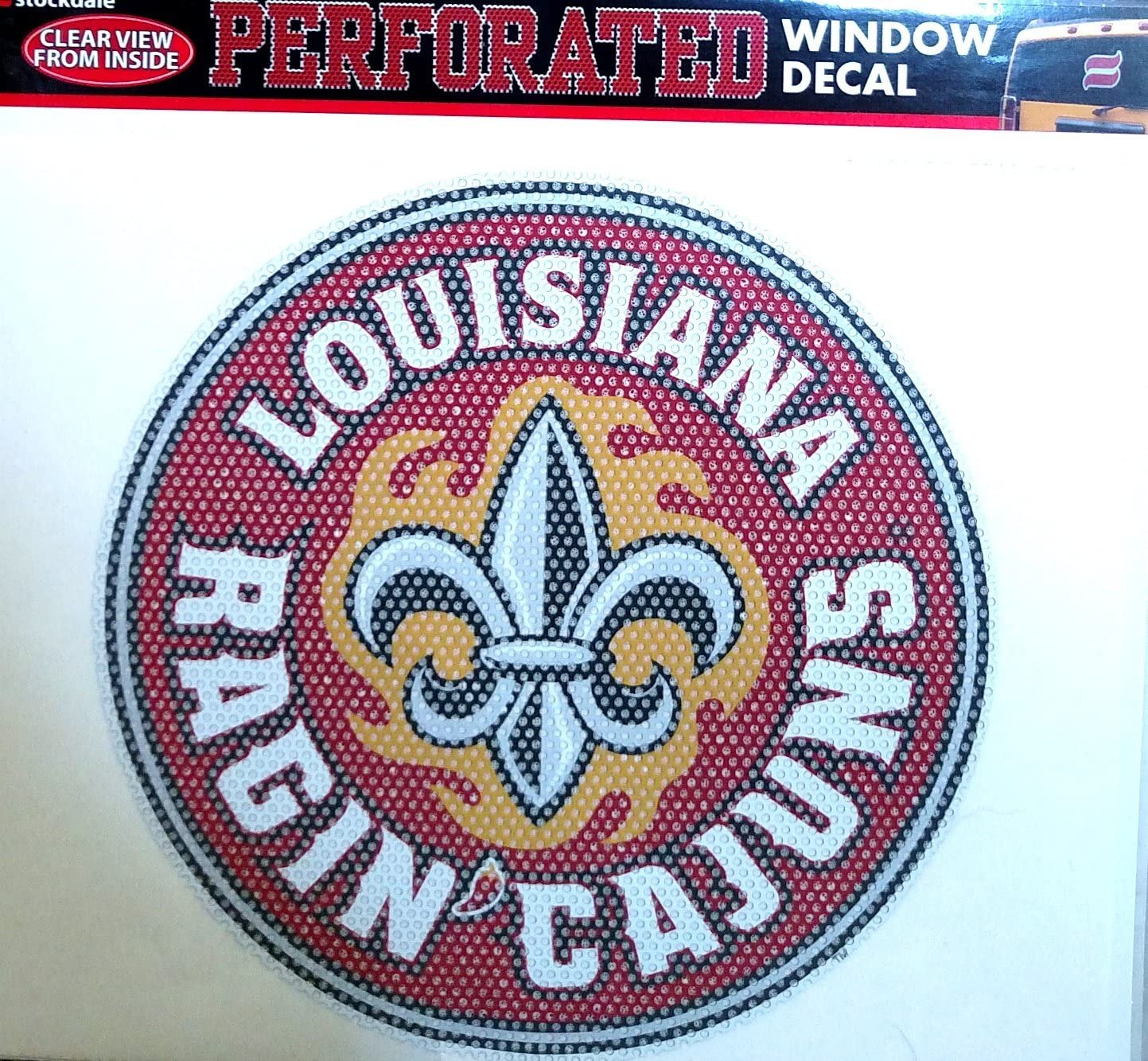 University of Louisiana at Lafayette Ragin Cajuns 8 Inch Preforated Window Film Decal Sticker, One-Way Vision, Adhesive Backing