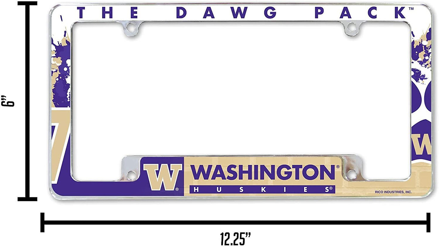 University of Washington Huskies Metal License Plate Frame Chrome Tag Cover 12x6 Inch All Over Design