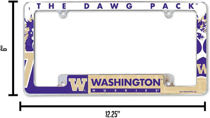 University of Washington Huskies Metal License Plate Frame Chrome Tag Cover 12x6 Inch All Over Design