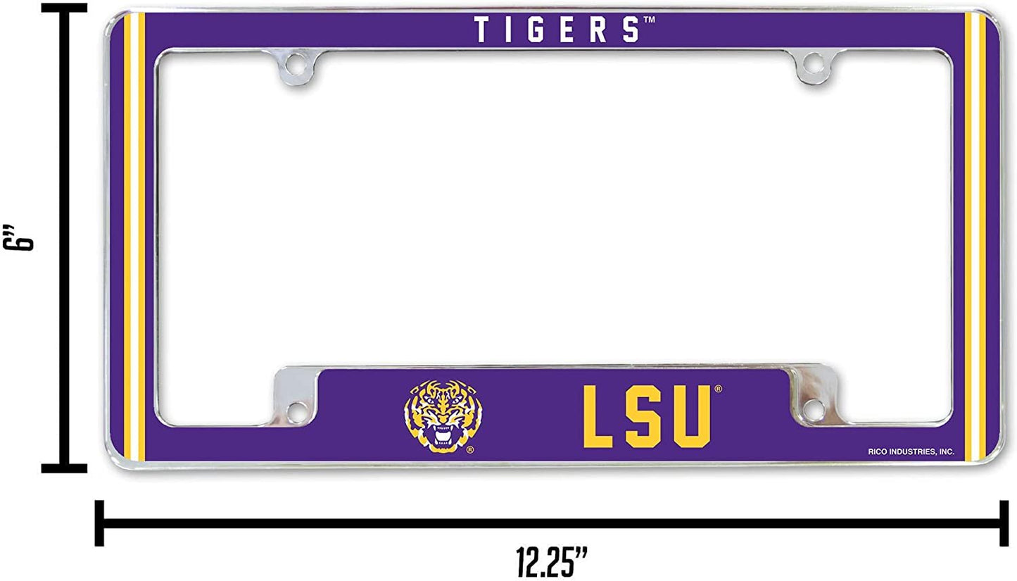 Louisiana State University Tigers LSU Metal License Plate Frame Chrome Tag Cover Alternate Design 6x12 Inch