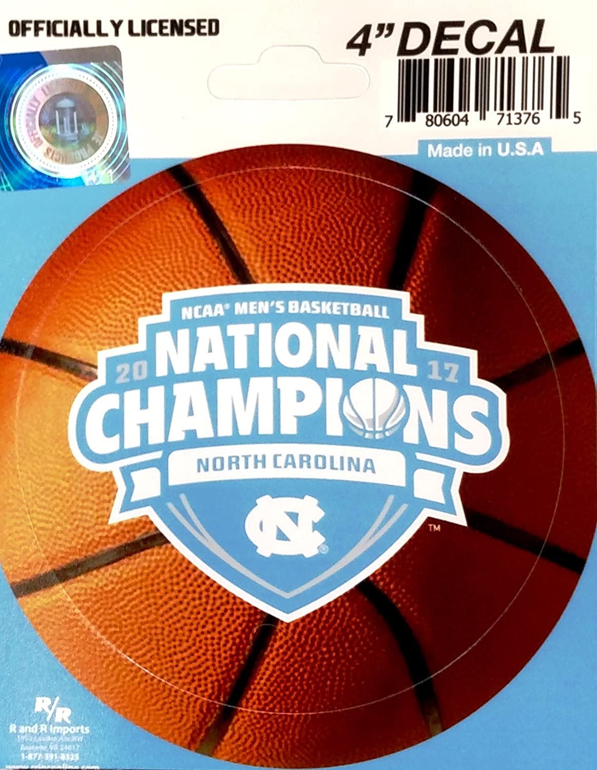 North Carolina Tar Heels 2017 Champions DECAL RR 4" Round Auto University of