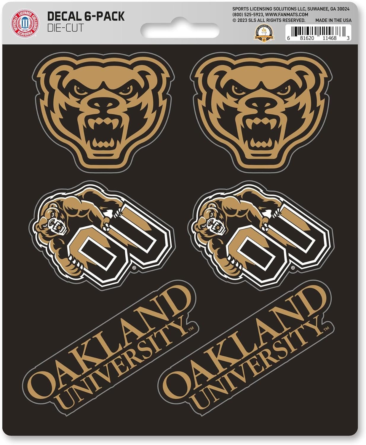 Oakland University Golden Grizzlies 6-Piece Decal Sticker Set, 5x6 Inch Sheet, Gift for football fans for any hard surfaces around home, automotive, personal items