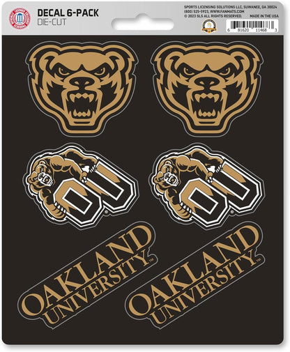Oakland University Golden Grizzlies 6-Piece Decal Sticker Set, 5x6 Inch Sheet, Gift for football fans for any hard surfaces around home, automotive, personal items