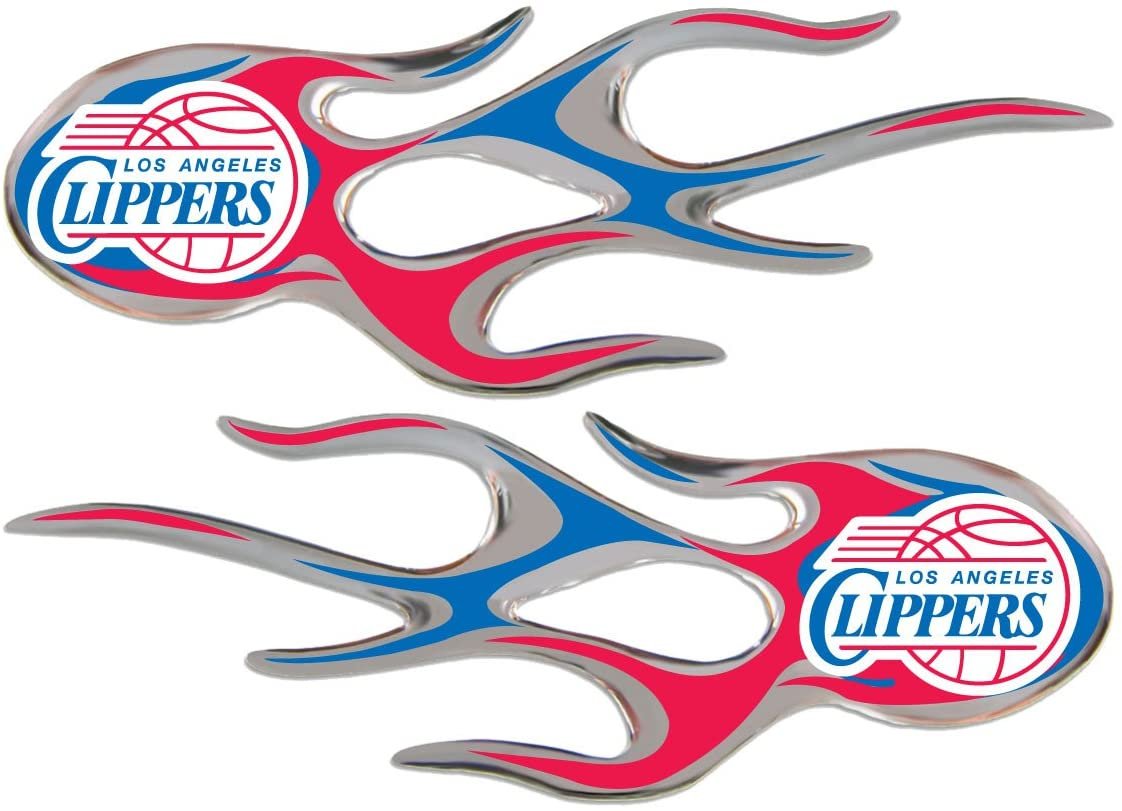 Los Angeles Clippers Pair of Decal Sticker Emblem, Air Puffed Raised, Micro Flame Design, Full Adhesive Backing, 2x5 Inch Each
