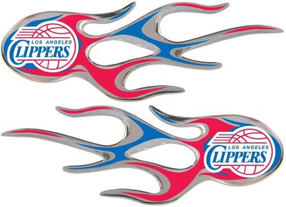 Los Angeles Clippers Pair of Decal Sticker Emblem, Air Puffed Raised, Micro Flame Design, Full Adhesive Backing, 2x5 Inch Each