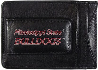 Mississippi State University Bulldogs Black Leather Wallet, Front Pocket Magnetic Money Clip, Printed Logo