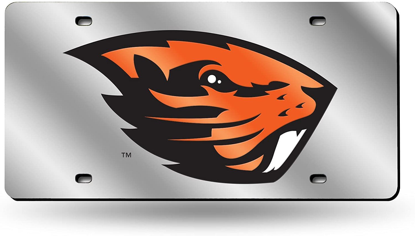 Oregon State University Beavers Premium Laser Cut Tag License Plate Mirrored Acrylic Inlaid 12x6 Inch