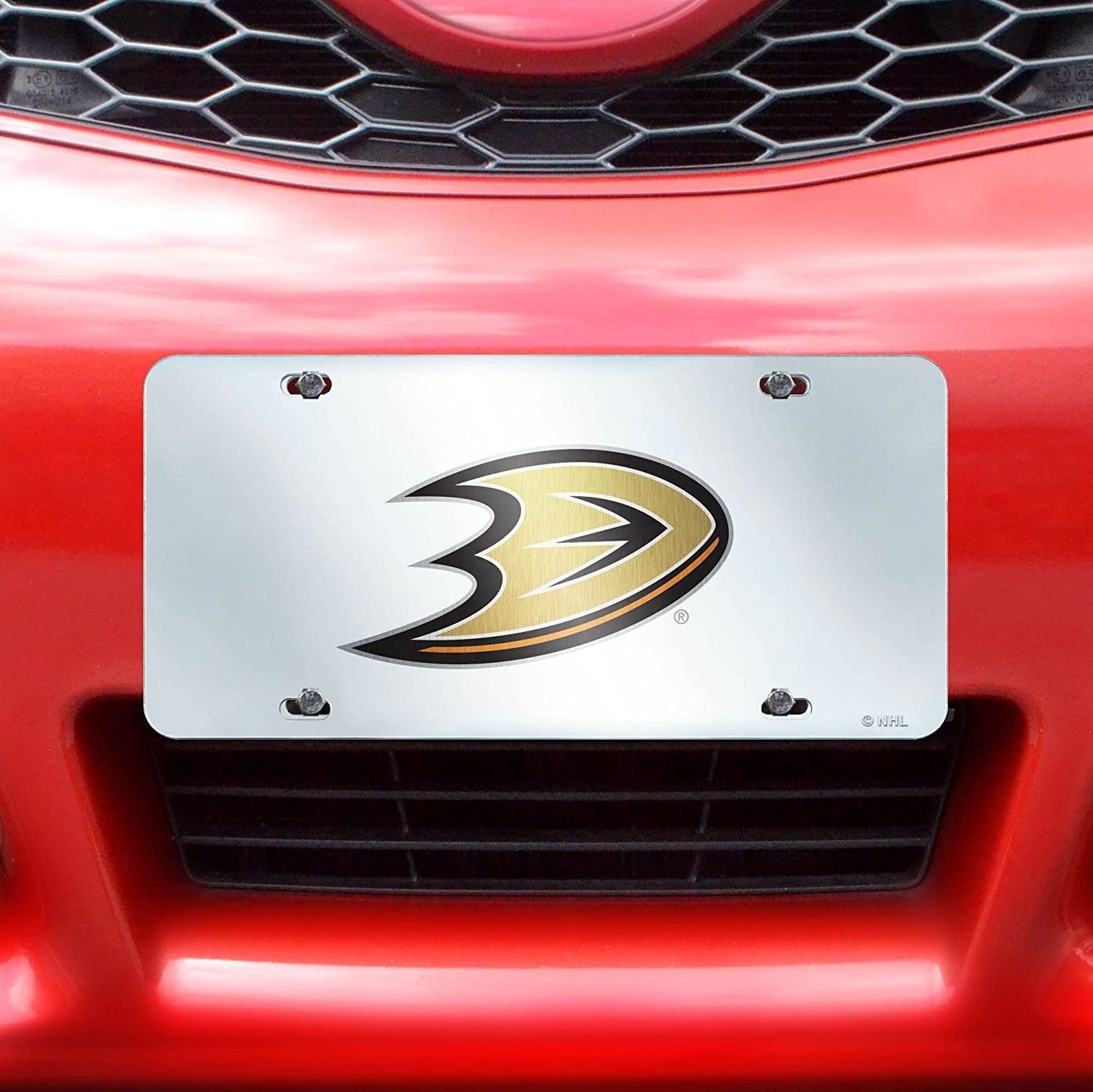 Anaheim Ducks Premium Laser Cut License Plate Tag, Mirrored Acrylic Inlaid, 12x6 Inch