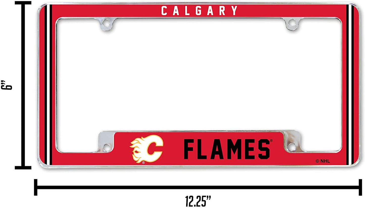 Calgary Flames Metal License Plate Frame Chrome Tag Cover Alternate Design 6x12 Inch