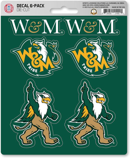 College of William & Mary Tribe 6-Piece Decal Sticker Set, 5x6 Inch Sheet, Gift for football fans for any hard surfaces around home, automotive, personal items