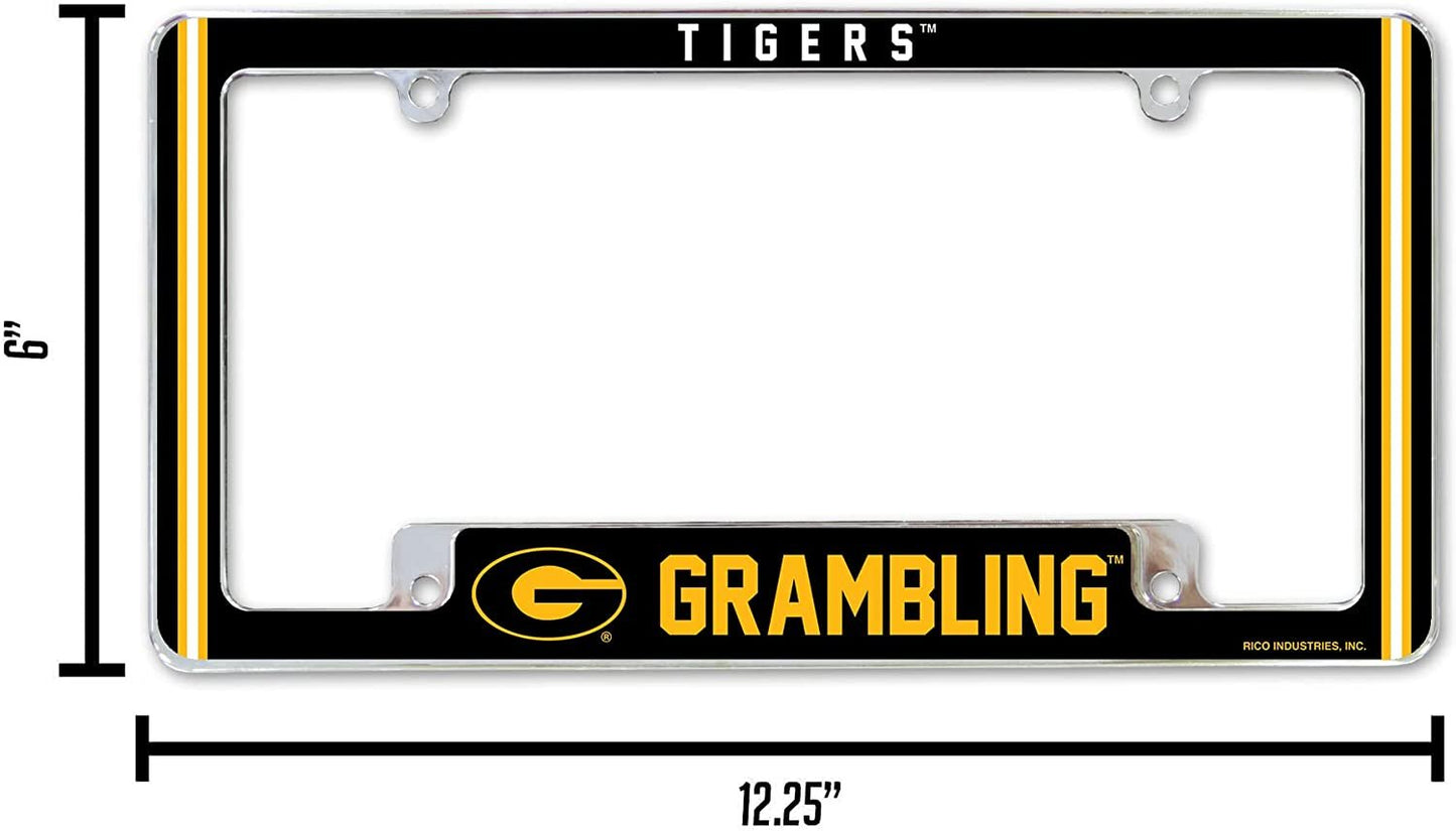 Grambling State University Tigers Metal License Plate Frame Chrome Tag Cover Alternate Design 6x12 Inch