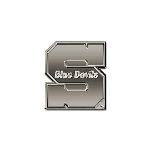 University of Wisconsin Stout Blue Devils Solid Metal Auto Emblem, Antique Nickel Finish, Raised, Die Cut, 3.5 Inch, Adhesive Tape Backing
