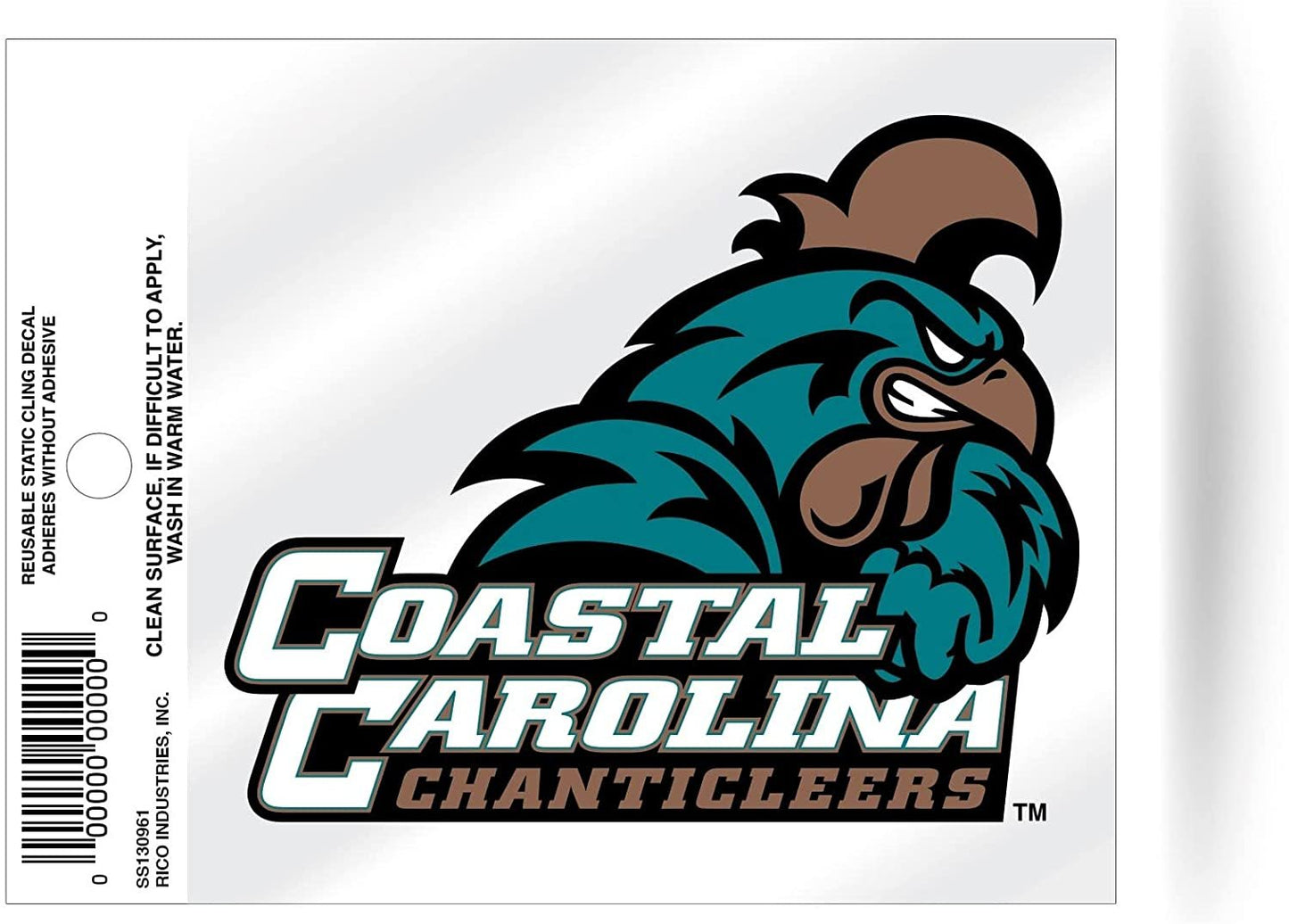 Coastal Carolina University Chanticleers 3 Inch Flat Static Cling Decal