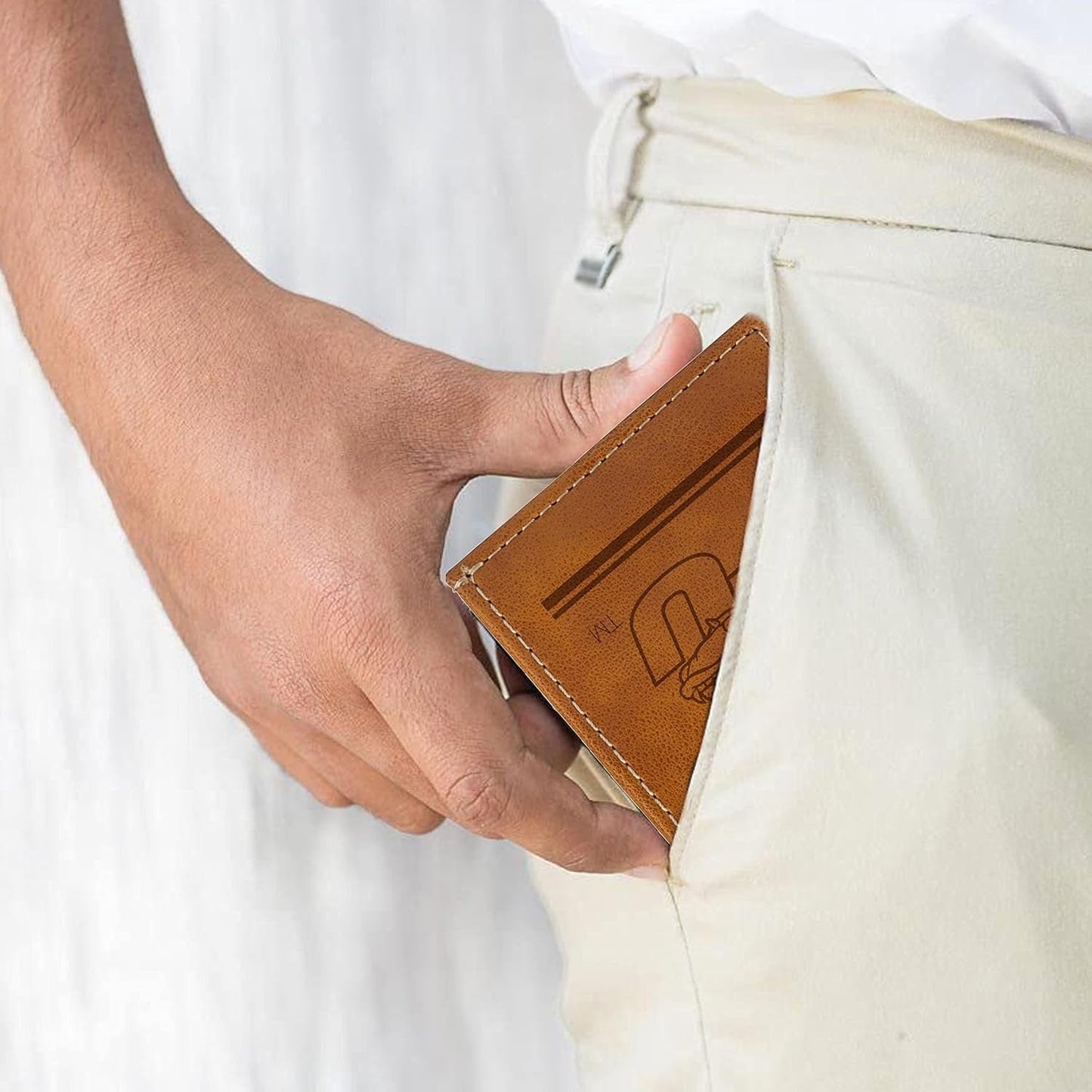 Gonzaga University Bulldogs Premium Brown Leather Wallet, Front Pocket Magnetic Money Clip, Laser Engraved, Vegan