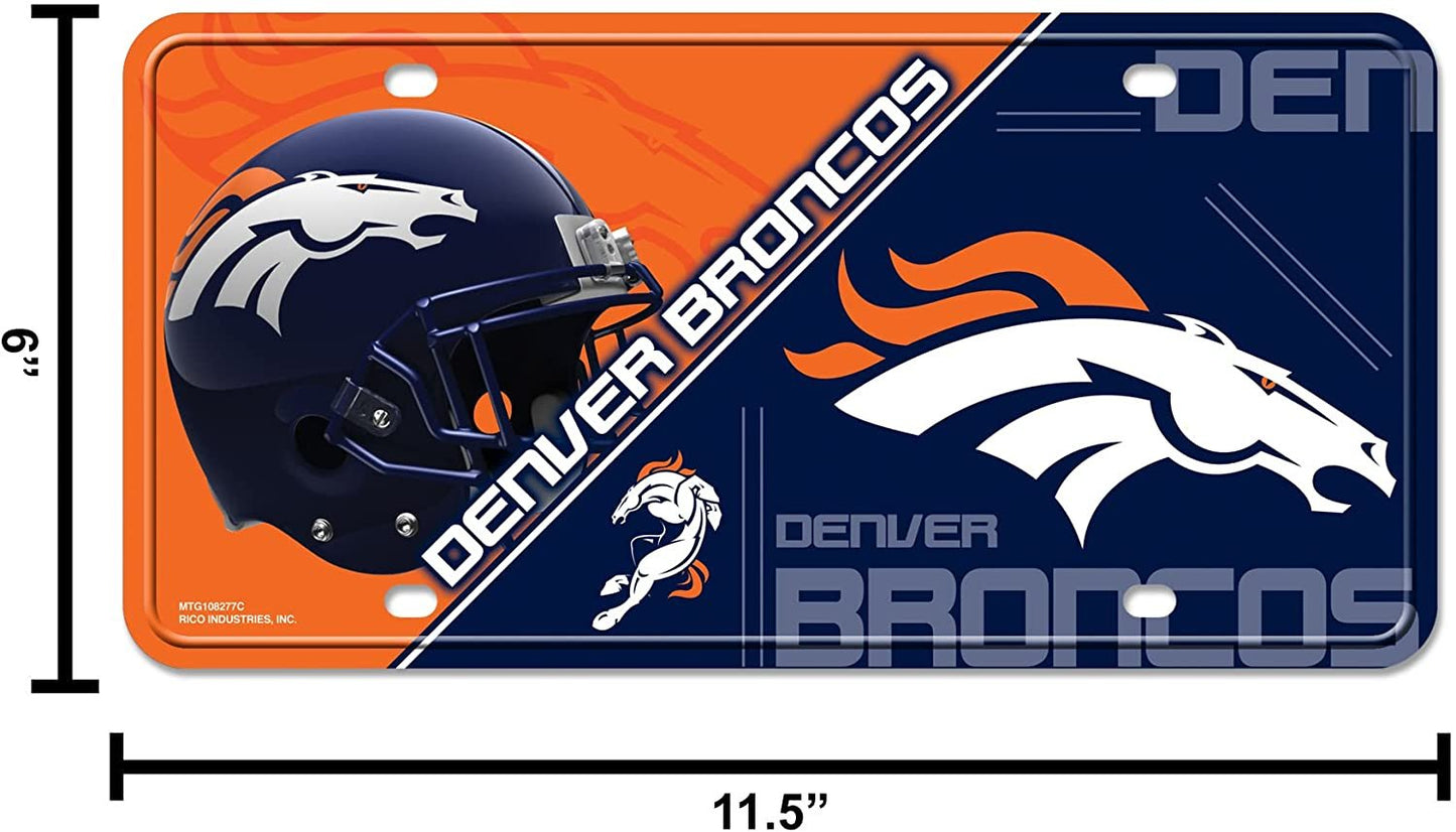 Denver Broncos Metal Tag License Plate Split Design 12x6 Inch