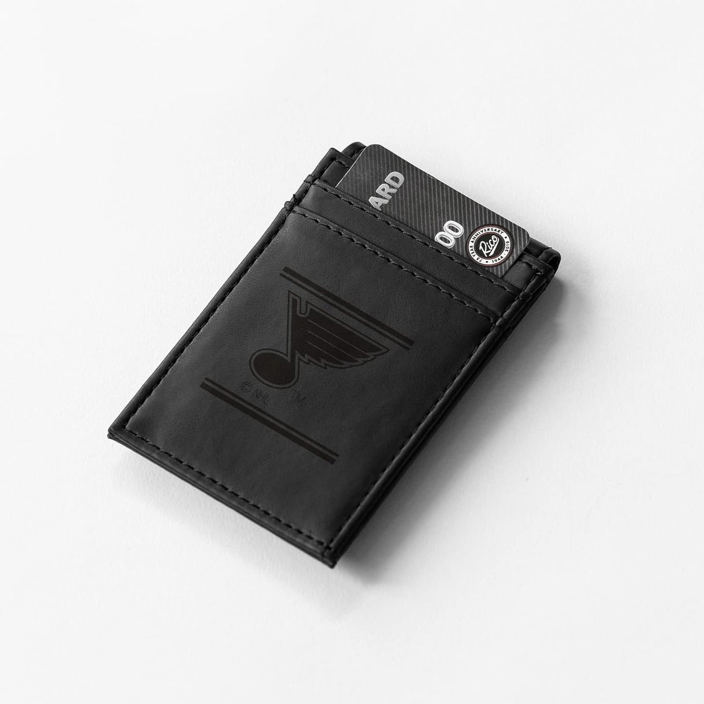 St Louis Blues Premium Black Leather Wallet, Front Pocket Magnetic Money Clip, Laser Engraved, Vegan