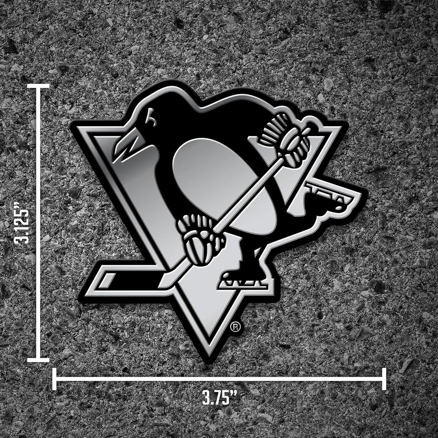Pittsburgh Penguins Auto Emblem, Silver Chrome Color, Raised Molded Plastic, 3.5 Inch, Adhesive Tape Backing