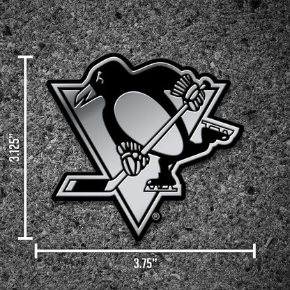 Pittsburgh Penguins Auto Emblem, Silver Chrome Color, Raised Molded Plastic, 3.5 Inch, Adhesive Tape Backing