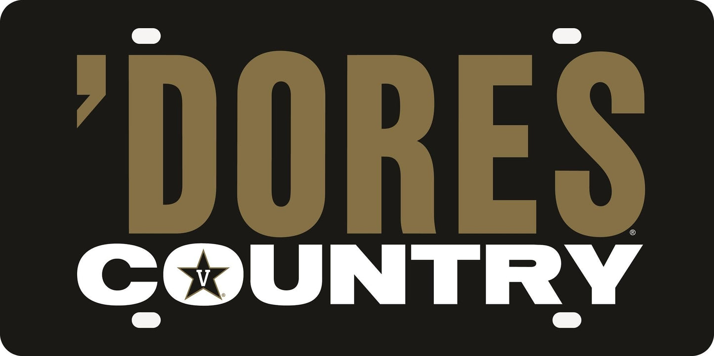Vanderbilt University Commodores Premium Laser Cut Tag License Plate, Country Design, Mirrored Acrylic Inlaid, 12x6 Inch