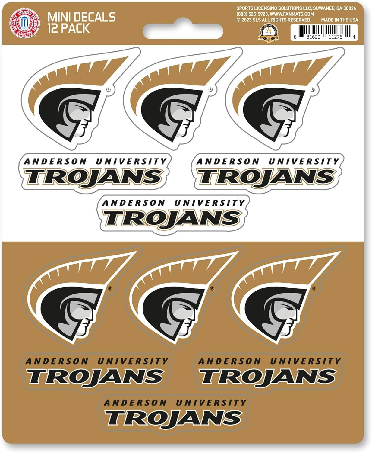 Anderson University Trojans 12-Piece Mini Decal Sticker Set, 5x6 Inch Sheet, Gift for football fans for any hard surfaces around home, automotive, personal items