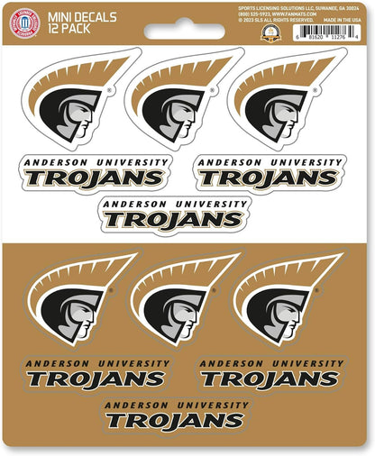 Anderson University Trojans 12-Piece Mini Decal Sticker Set, 5x6 Inch Sheet, Gift for football fans for any hard surfaces around home, automotive, personal items