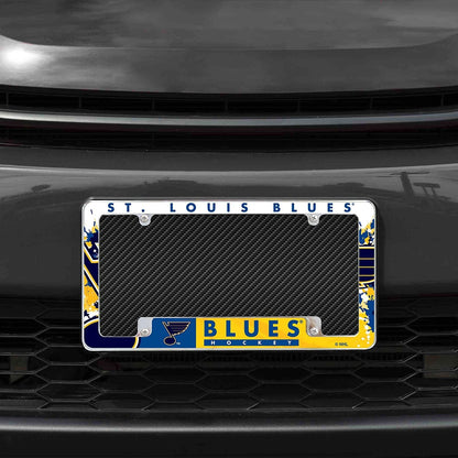 St Louis Blues Metal License Plate Frame Chrome Tag Cover All Over Design 6x12 Inch