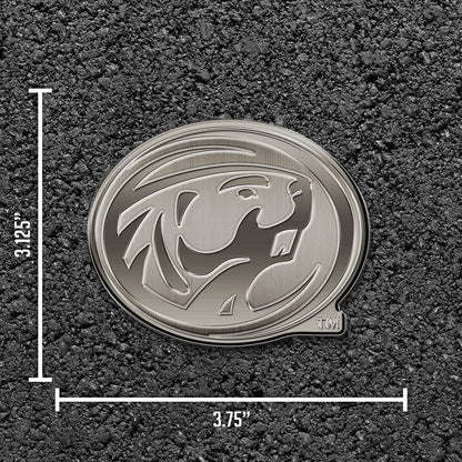 Bemidji State University Beavers Premium Solid Metal Raised Auto Emblem, Antique Nickel Finish, Shape Cut, Adhesive Backing, Size Varies