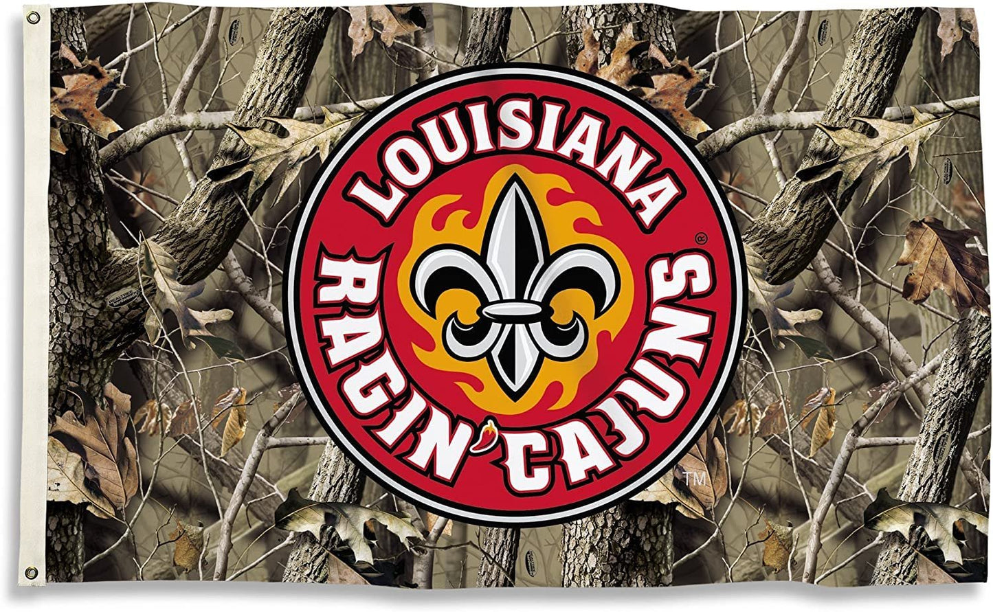 University of Louisiana Lafayette Ragin Cajuns 3x5 Feet Flag Banner, Camo Design, Metal Grommets, Outdoor Use, Single Sided