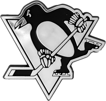 Pittsburgh Penguins Auto Emblem, Silver Chrome Color, Molded, Raised, Adhesive Tape Backing, 3 Inch