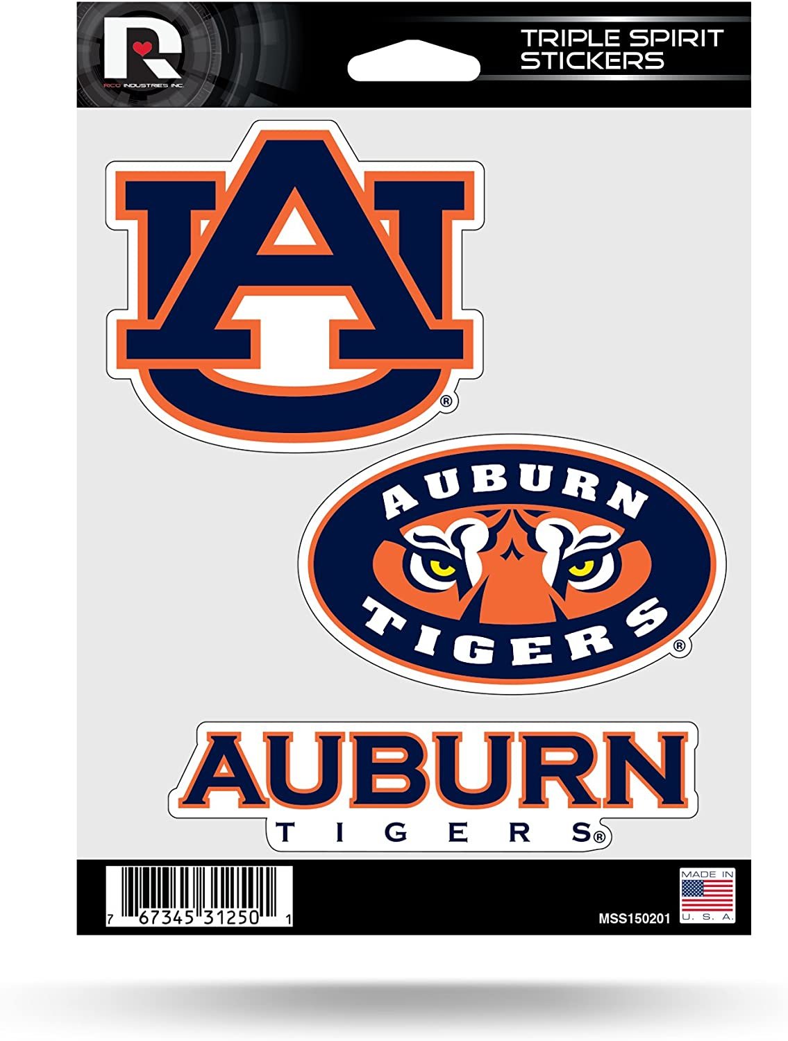 Auburn Tigers Die Cut 3-Piece Triple Spirit Sticker Sheet