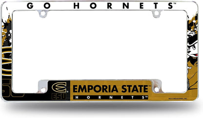 Emporia State University Hornets Metal License Plate Frame Chrome Tag Cover All Over Design 6x12 Inch