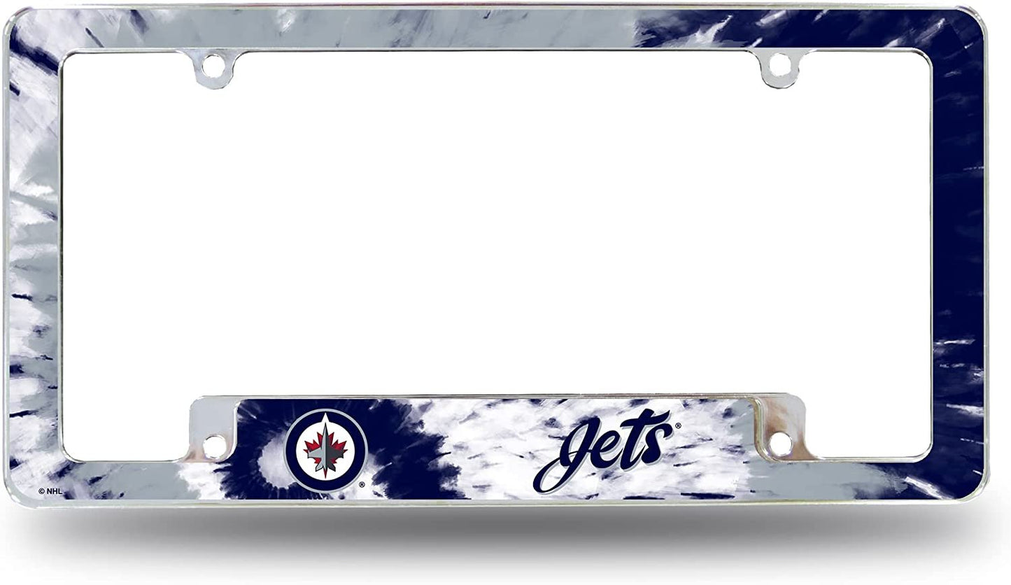 Winnipeg Jets Metal License Plate Frame Chrome Tag Cover Tie Dye Design 6x12 Inch