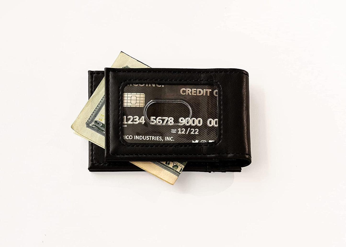 University of Wisconsin Badgers Premium Black Leather Wallet, Front Pocket Magnetic Money Clip, Laser Engraved, Vegan