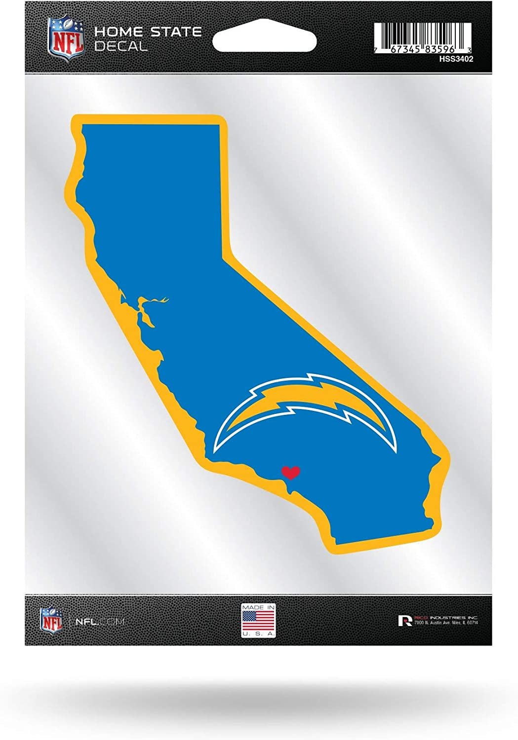 Los Angeles Chargers 5 Inch Sticker Decal, Home State Design, Flat Vinyl, Full Adhesive Backing