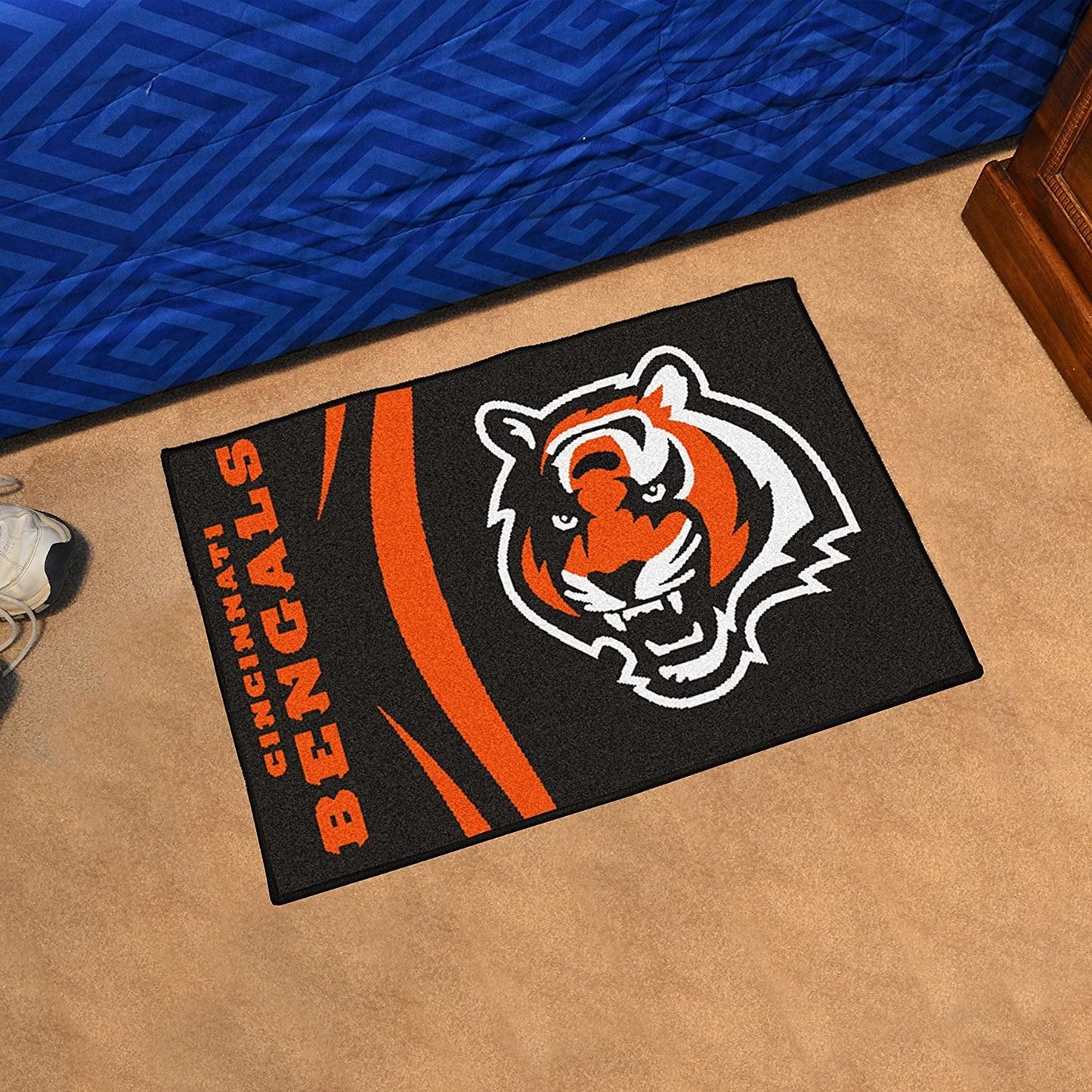 Cincinnati Bengals Floor Mat Area Rug, 20x30 Inch, Nylon, Anti-Skid Backing, Mascot Logo