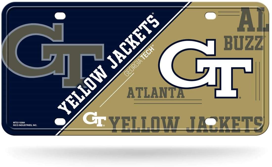 Georgia Tech University Yellow Jackets Metal Auto Tag License Plate, Split Design, 6x12 Inch