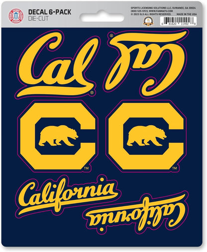 University of California Berkley Bears 6-Piece Decal Sticker Set, 5x6 Inch Sheet, Gift for football fans for any hard surfaces around home, automotive, personal items