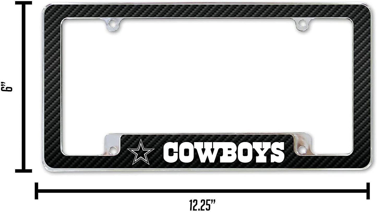 Dallas Cowboys Metal License Plate Frame Chrome Tag Cover Carbon Fiber Design 6x12 Inch