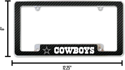 Dallas Cowboys Metal License Plate Frame Chrome Tag Cover Carbon Fiber Design 6x12 Inch