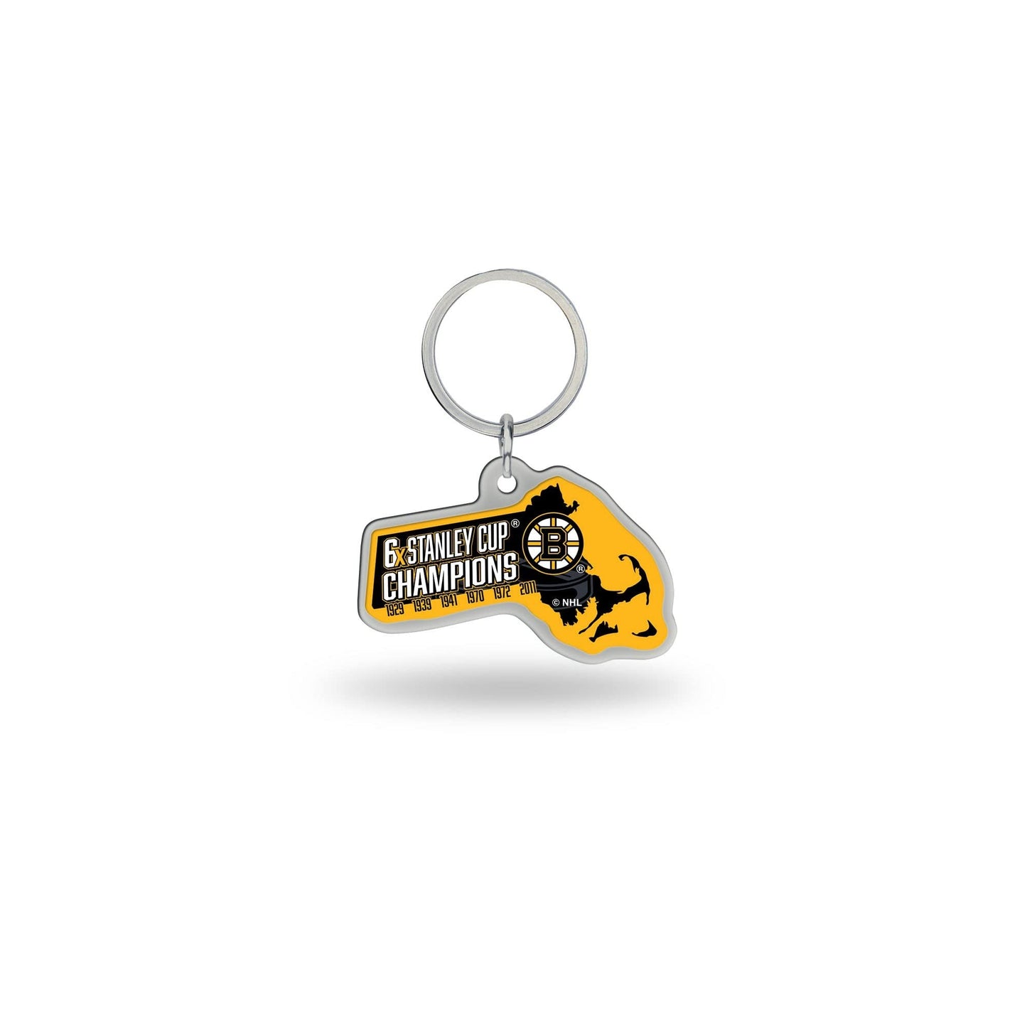 Boston Bruins 6-Time Champions Premium Metal Keychain, State Shaped, Team Color