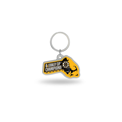 Boston Bruins 6-Time Champions Premium Metal Keychain, State Shaped, Team Color