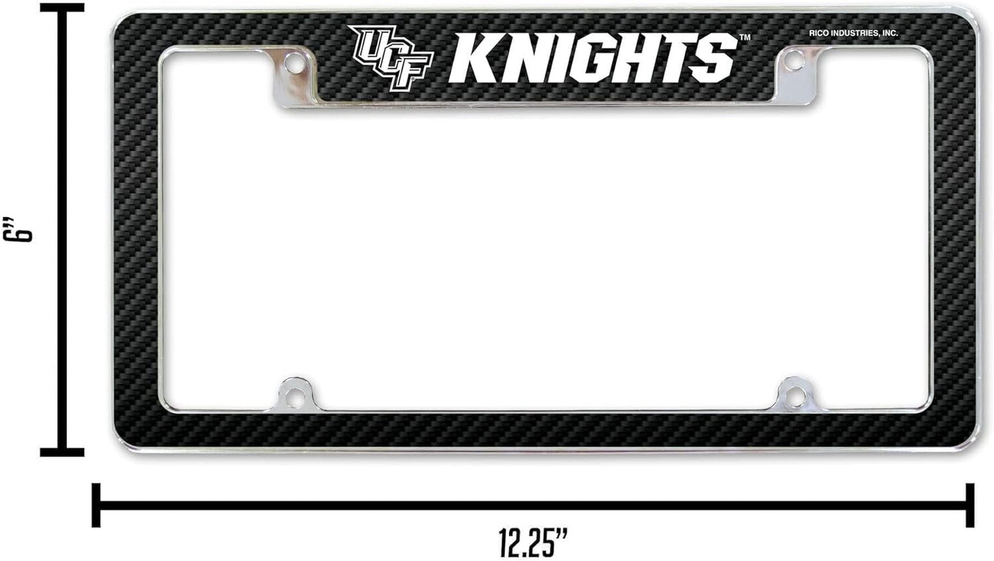 University of Central Florida Knights Metal License Plate Frame Chrome Tag Cover, 12x6 Inch, Carbon Fiber Design