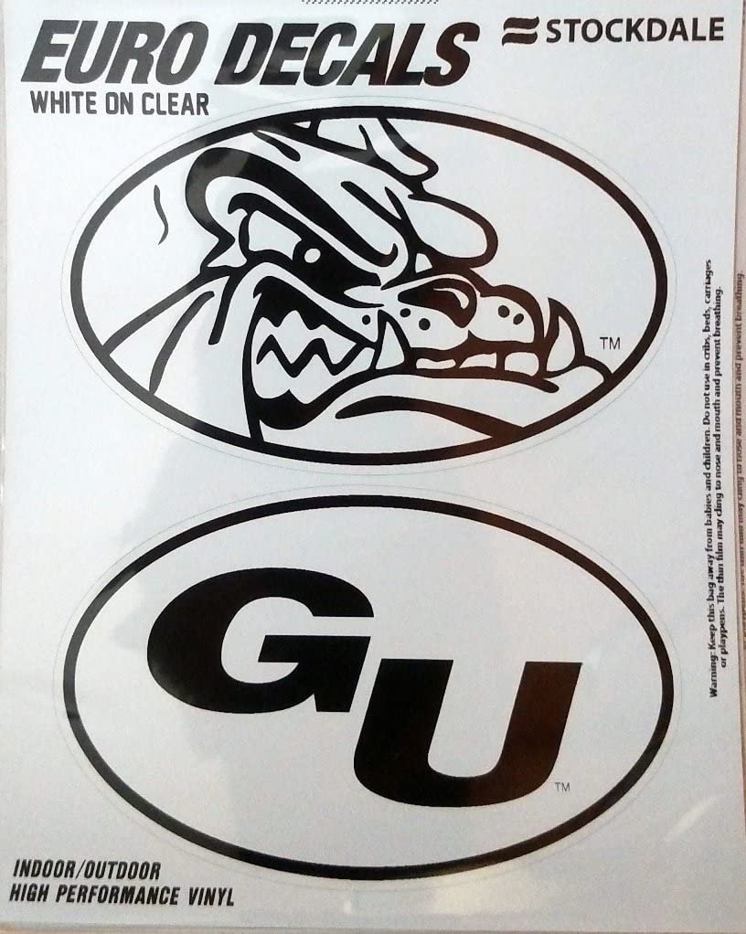 Gonzaga University Bulldogs 2-Piece White and Clear Euro Decal Sticker Set, 4x2.5 Inch Each
