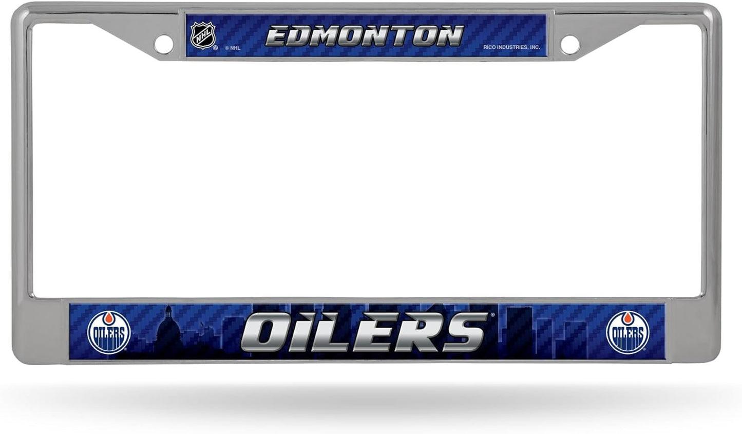 Edmonton Oilers Metal License Plate Frame Chrome Tag Cover, 12x6 Inch