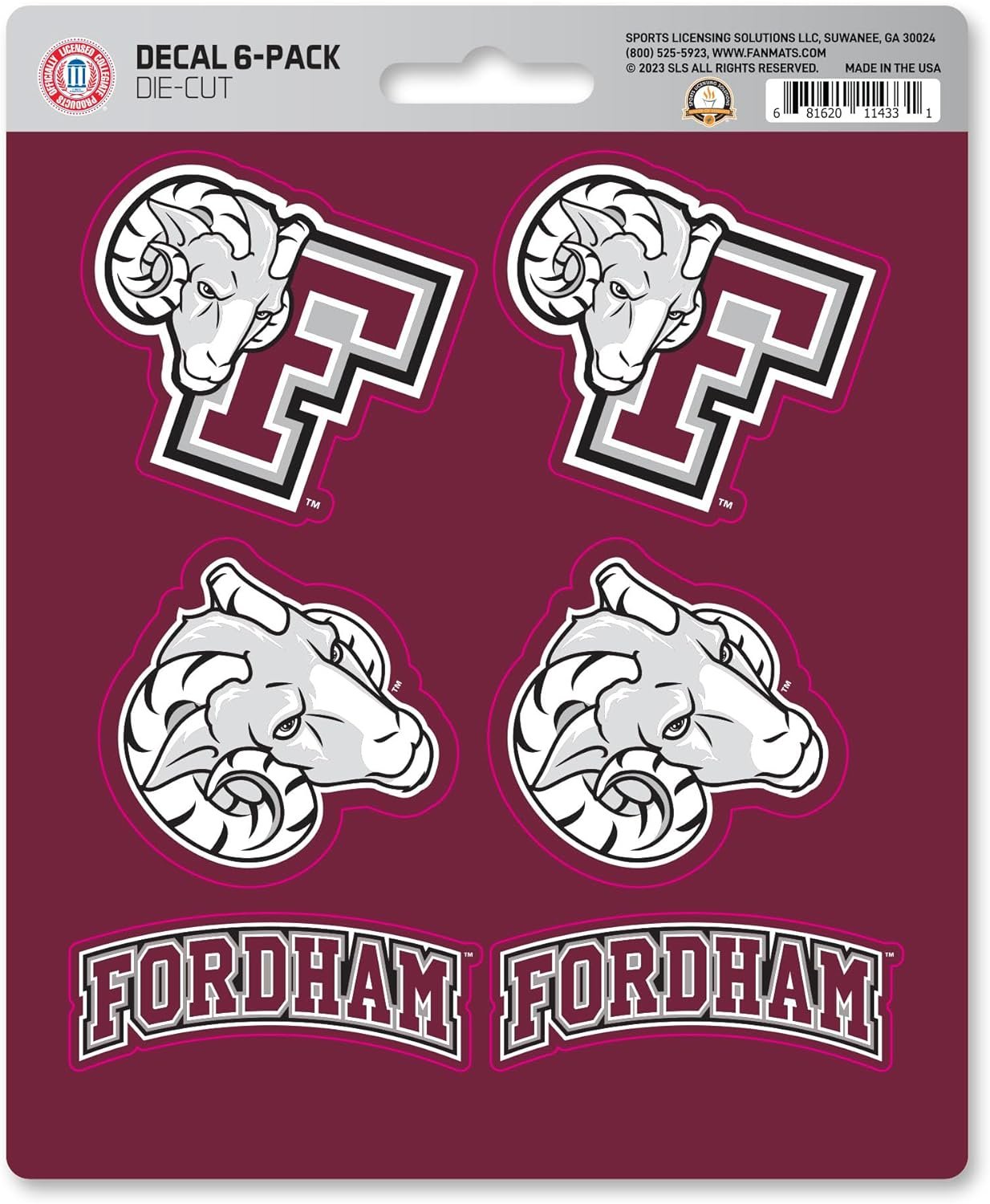 Fordham University Rams 6-Piece Decal Sticker Set, 5x6 Inch Sheet, Gift for football fans for any hard surfaces around home, automotive, personal items