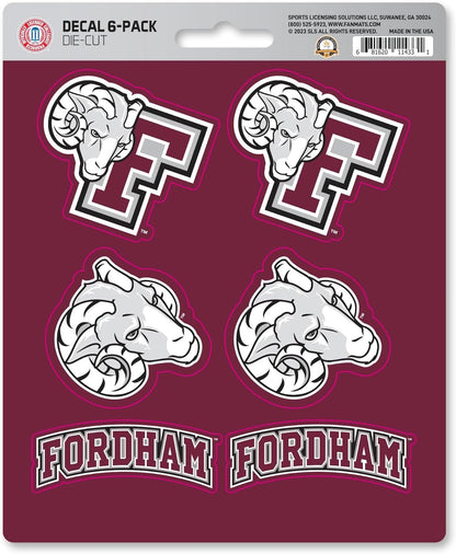 Fordham University Rams 6-Piece Decal Sticker Set, 5x6 Inch Sheet, Gift for football fans for any hard surfaces around home, automotive, personal items